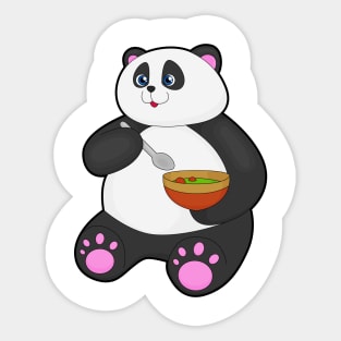 Panda at Eating with Spoon & Bowl Sticker